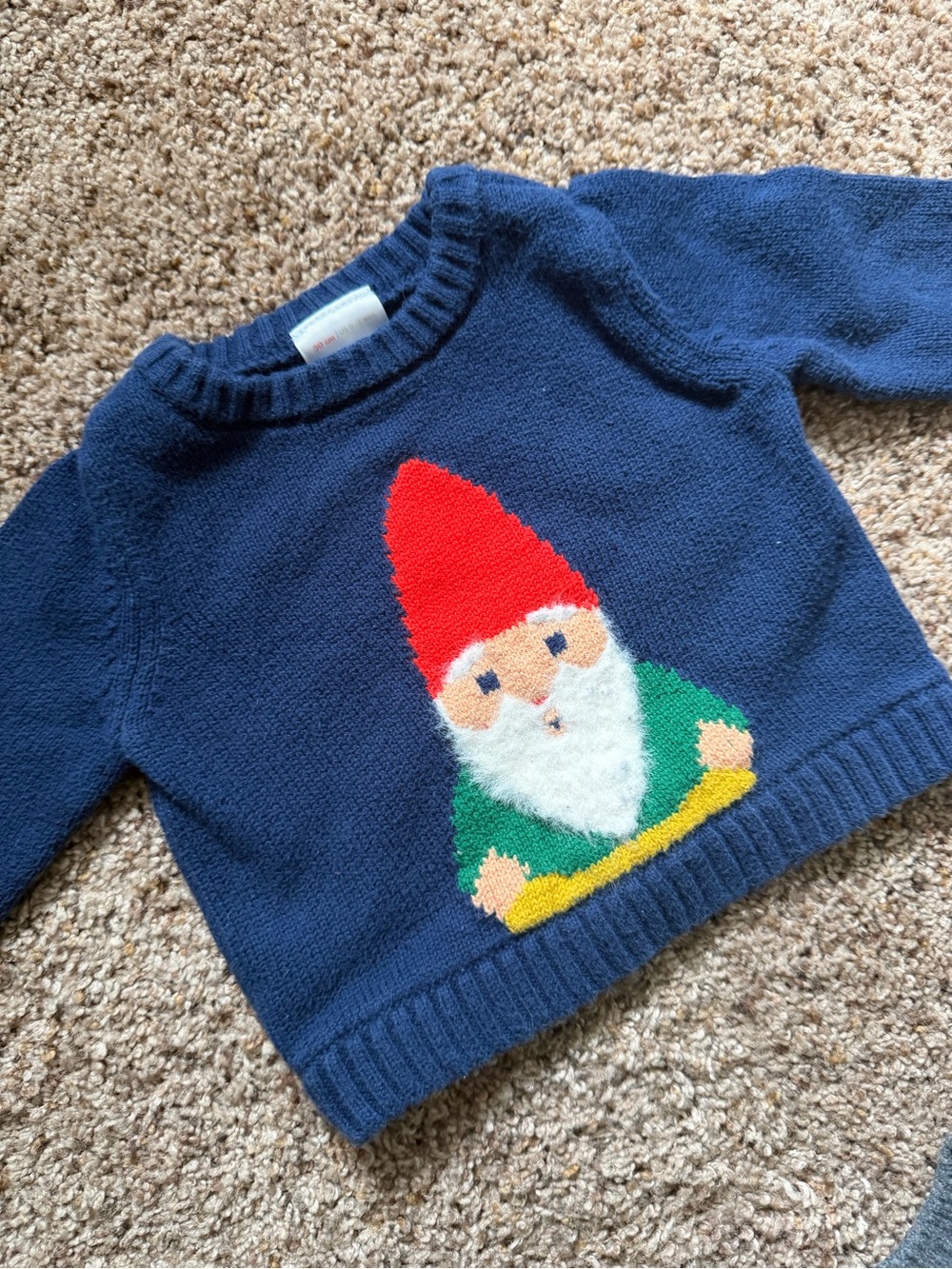 Hanna Andersson Navy Knit Gnome Sweater with Red, Green & Yellow